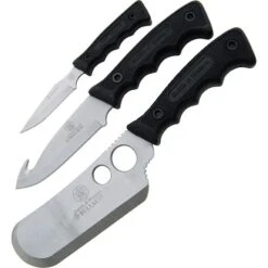 Smith & Wesson CAMP Campfire Fixed Blade Knife With Black Checkered Rubber Handle - Set Of 3