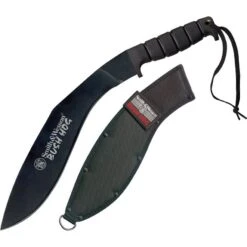 Smith & Wesson BH Bush Hog Black Powder Coated Kukri Fixed Blade Knife With Black Kraton Handles