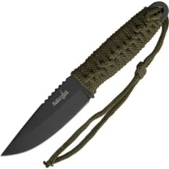 China Made M4007 Camping Fixed Drop Point Blade Knife With Olive Green Cord Wrapped Handle