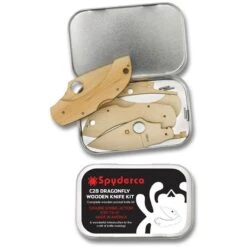 Spyderco WDKIT1 Dragonfly C28 Wooden Kit Lockback Knife With Five Wooden Pieces