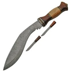 Damascus 1134 Damascus Kukri Knife With Olive Wood Handle